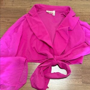 Vibrant Pink Sheer Tie-Front Blouse